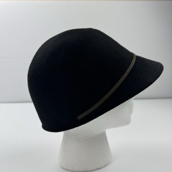 Black 100% Wool Cloche Hat Women’s Vintage Style Bucket Cap Metallic Braid Trim - Picture 7 of 13